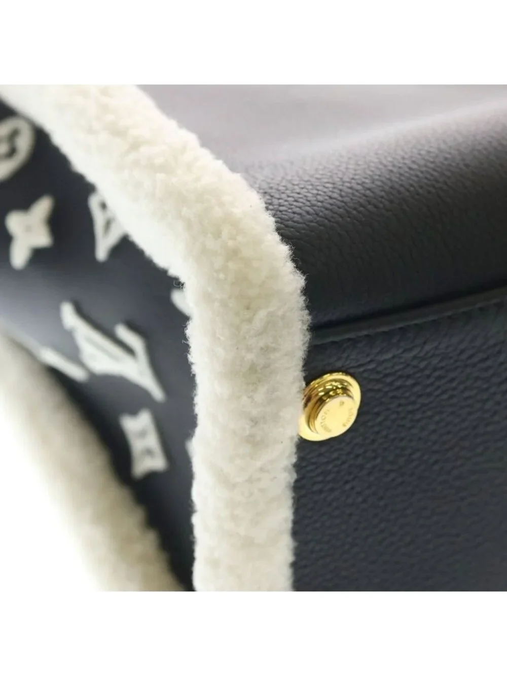 Louis Vuitton On My Side MM Calf Leather Shearling Handbag Black White